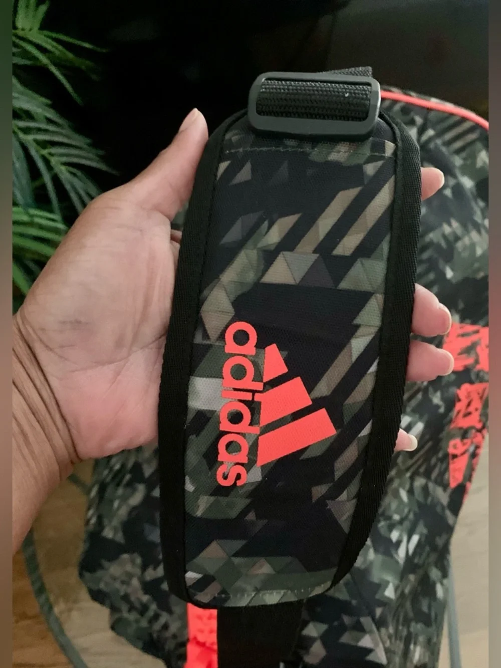 Adidas Men's Green Camo Duffel Bag with Orange Logo 25” long